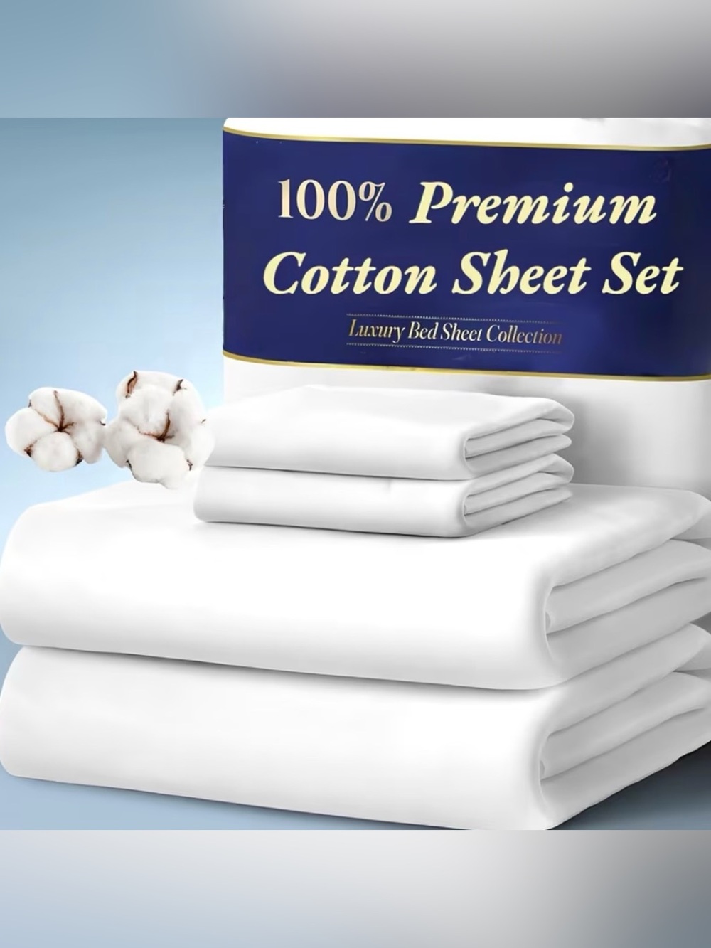 White 100% Cotton 4-Piece Luxury Sheet Set Queen Size New Home